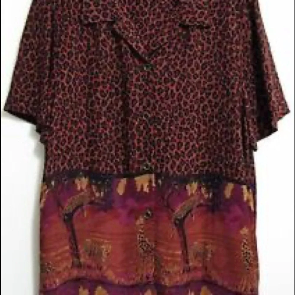 Sag Harbor Sz 14 Safari Leopard Giraffe Rayon Button Short Sleeve Shirt - Picture 6 of 6